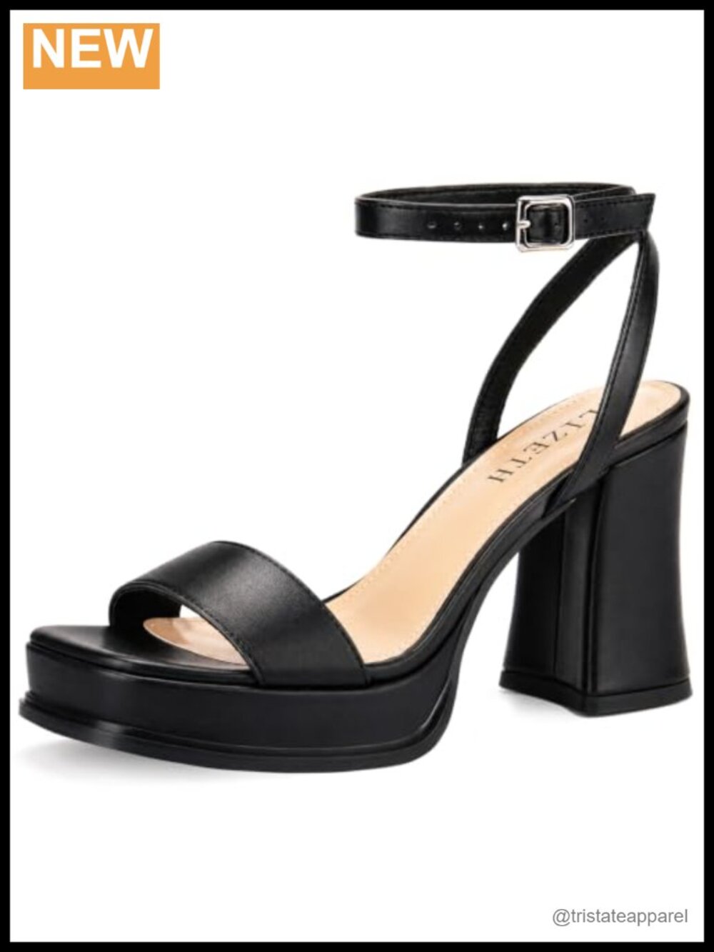 Faux Leather Platform Strappy Sandals Square Open Toe Chunky Block Heel